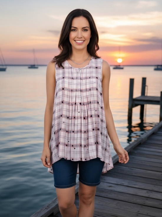 The Limited Tops - The Limited Pink Plaid Sleeveless Tunic Top